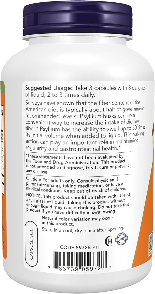 NOW Psyllium Husk 500 mg - 200 Capsules