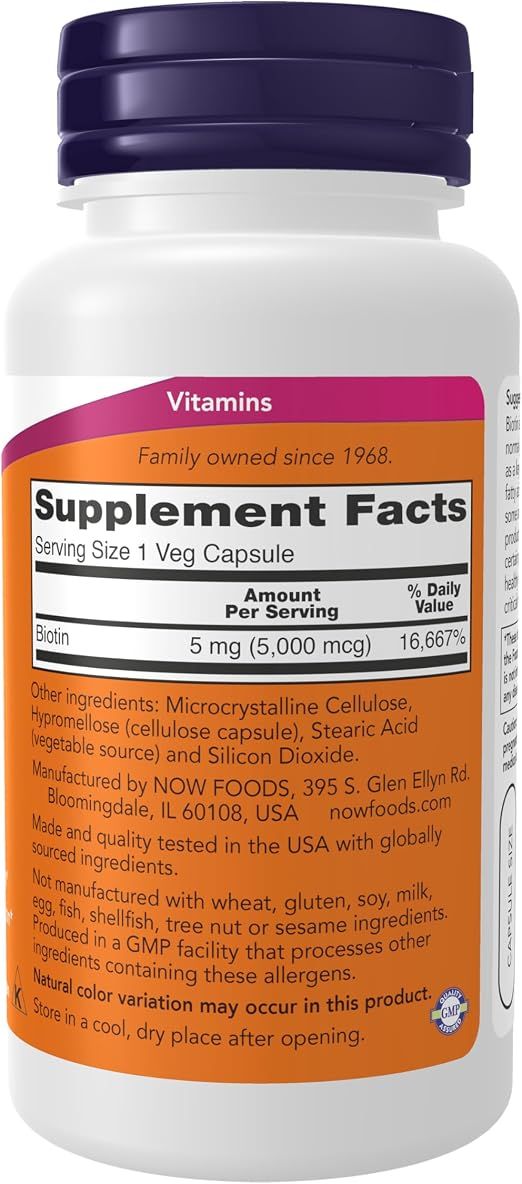 NOW Biotin 5,000 mcg - 60 Veg Capsules