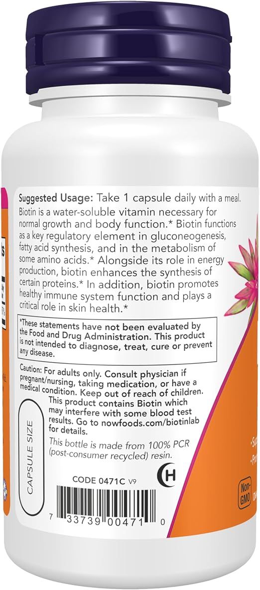 NOW Biotin 5,000 mcg - 60 Veg Capsules