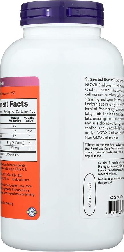 NOW Sunflower Lecithin 1,200 mg - 200 Softgels