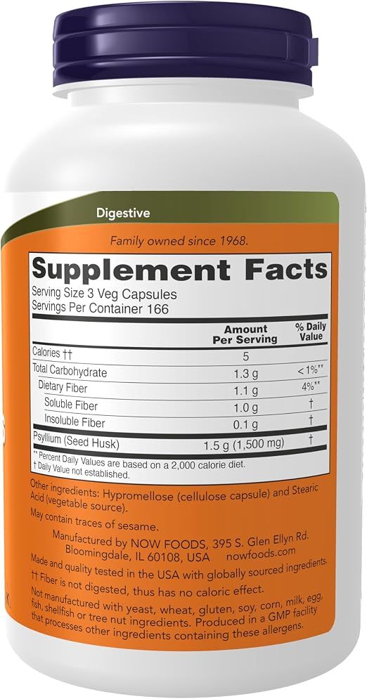 NOW Psyllium Husk 500 mg - 200 Capsules