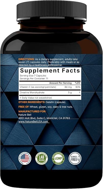 Natural Bell Creatine Monohydrate 5,000 mg - 500 Capsules