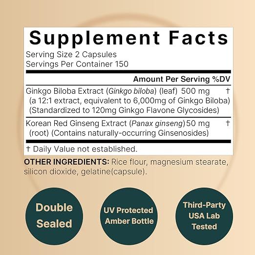 Natural Bell Ginkgo Biloba + Panax Ginseng - 300 Capsules